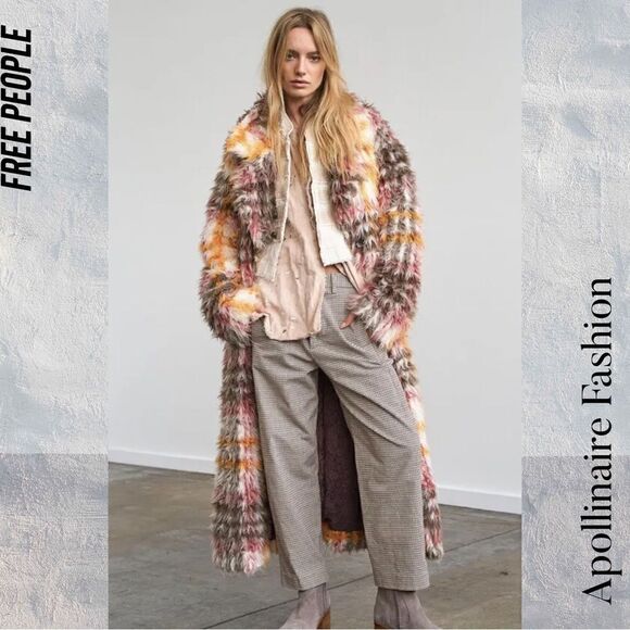 FREE PEOPLE PLAID CARDI FAUX FUR COAT NWT VARIOUS SIZES RARE - Picture 2 of 11